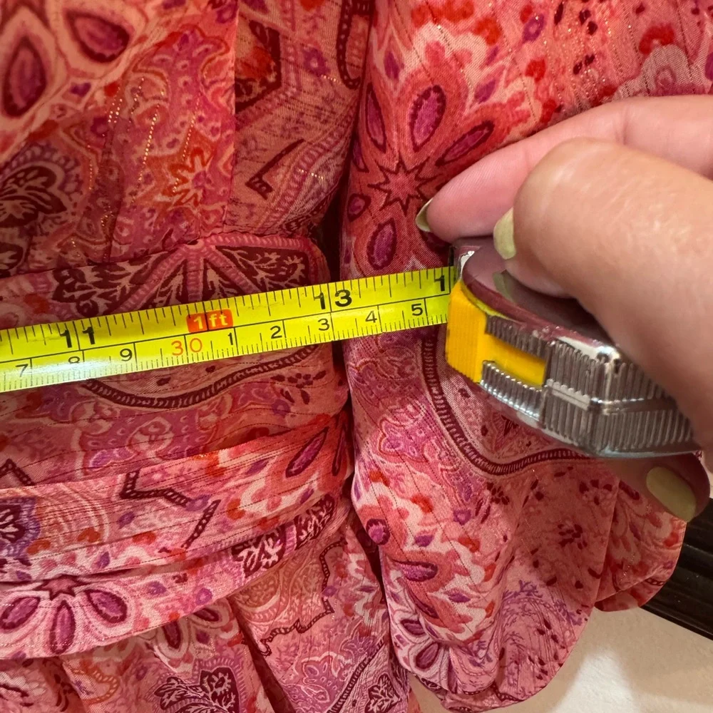 FATE FLORAL PRINT TIERED MINI DRESS IN PINK SIZE MEDIUM BOHO - Picture 9 of 9